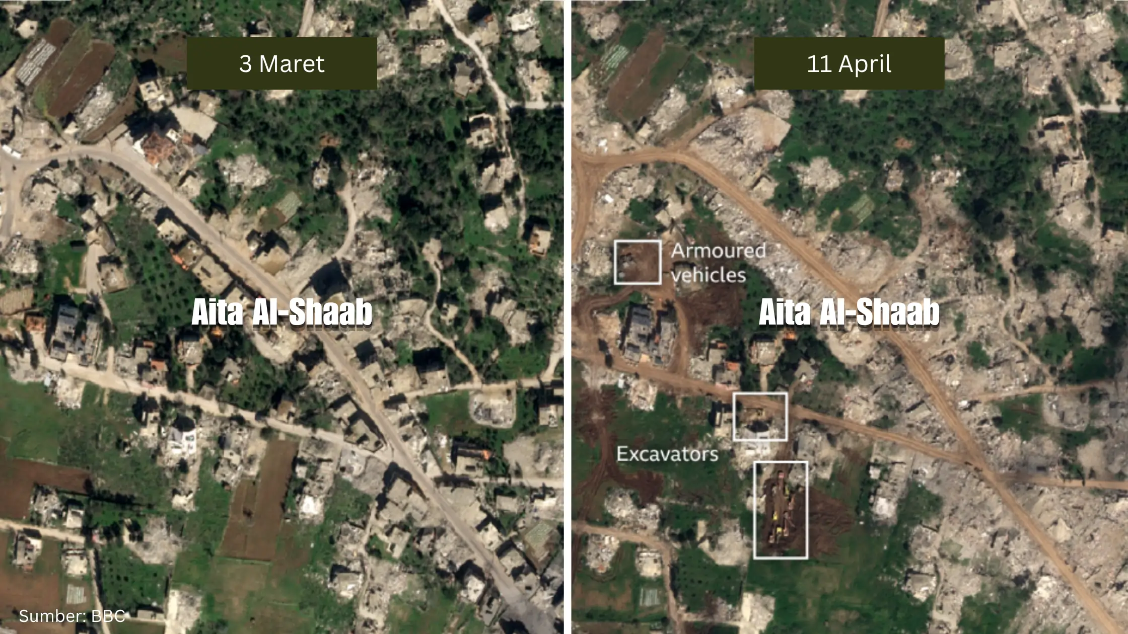 Citra Satelit Ungkap Kebrutalan Serangan Israel yang Meluluhlantakkan 7 Desa di Lebanon - Gambar 2
