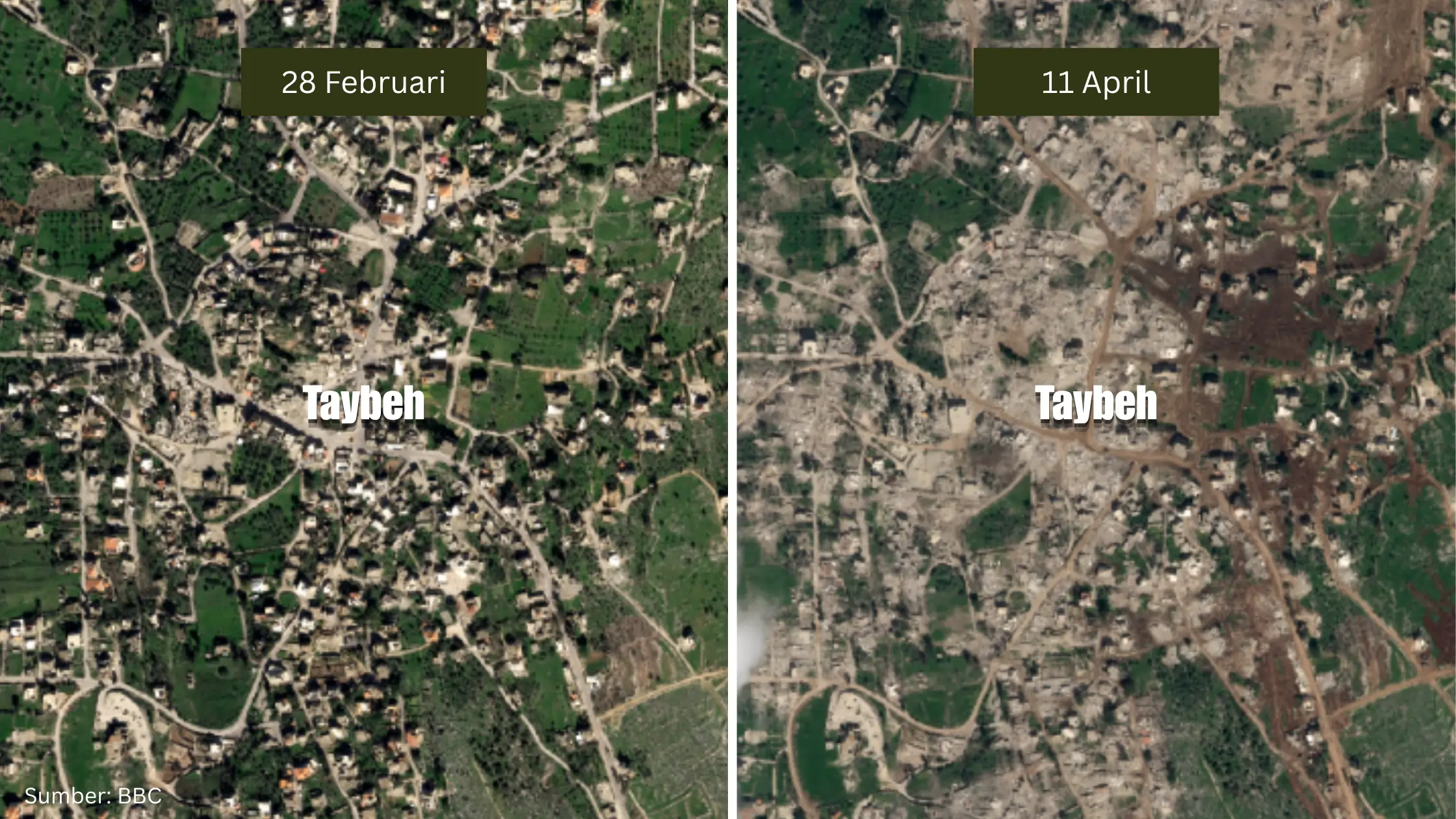 Citra Satelit Ungkap Kebrutalan Serangan Israel yang Meluluhlantakkan 7 Desa di Lebanon